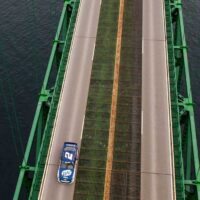 Brad Keselowski Drives Across Mackinac Bridge Photo (NASCAR)