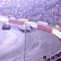 Racing Driver Mike Robertson Dragged By Derek Stoltz Car At Bowman Gray Stadium