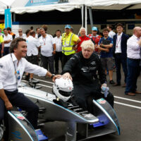 London Mayor Boris Johnson Drives Formula E Racecar