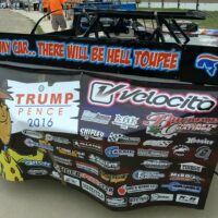 donald trump dirt late model - bump my car there will be hell toupee