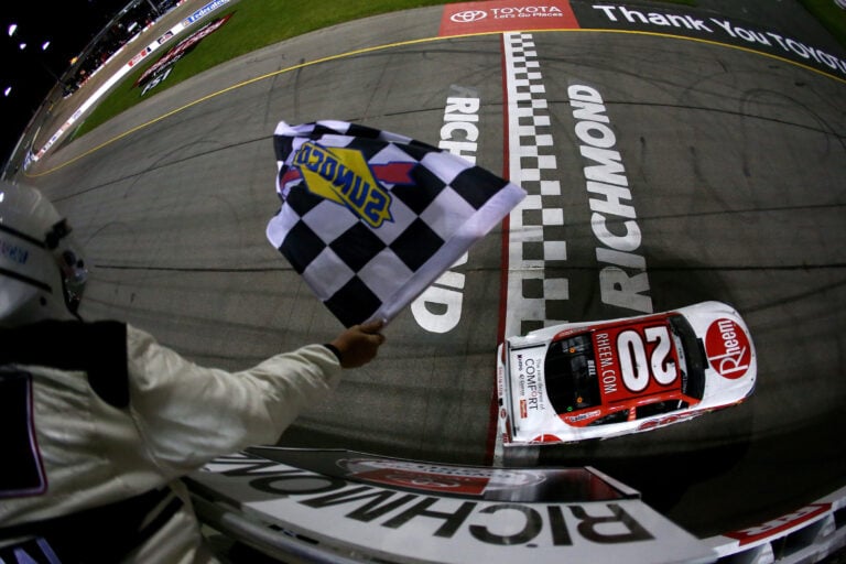 Christopher Bell crosses the finish line at Richmond Raceway