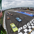 Ryan Blaney and Kevin Harvick lead them to the green at Pocono Raceway