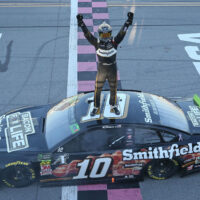 Aric Almirola wins the NASCAR race at Talladega Superspeedway