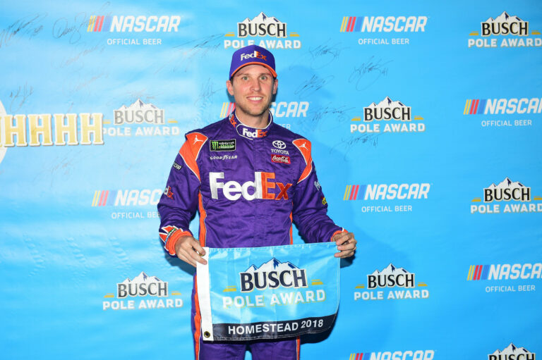 Denny Hamlin takes the pole position following NASCAR Cup Series qualifying at Homestead-Miami Speedway