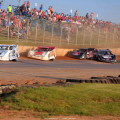 Boom Briggs leads Jared Hawkins as Darrell Lanigan gets crossed up at Florence Speedway - LOLMDS 7001