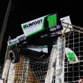 Sprint car stuck in fence at River Cities Speedway - World of Outlaws