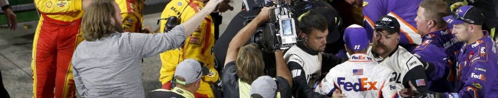 Joey Logano and Denny Hamlin fight at Martinsville Speedway - NASCAR