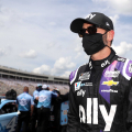 Jimmie Johnson in a mask - NASCAR driver