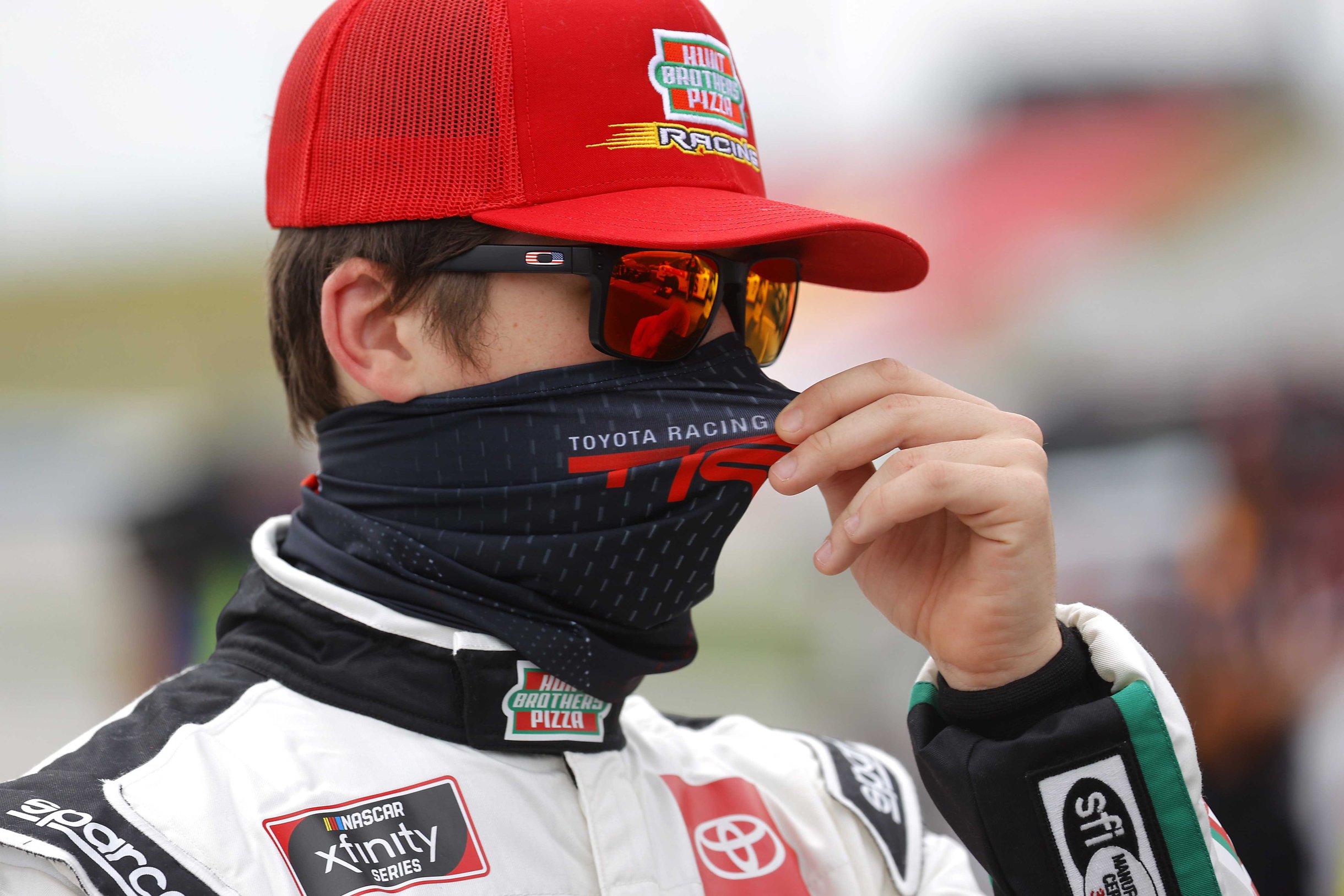 Harrison Burton in a mask - NASCAR Xfinity Series driver