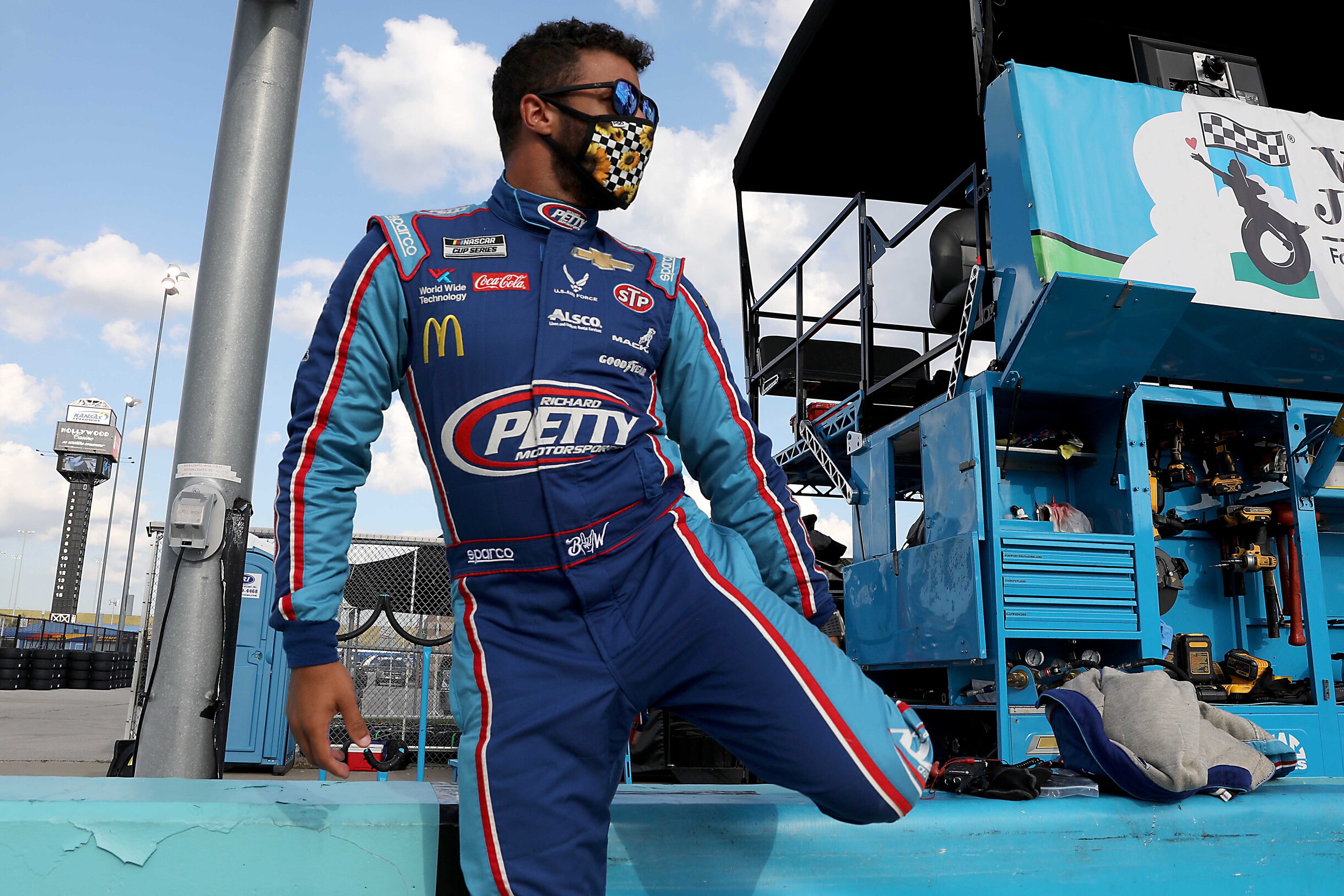 Bubba Wallace in a mask - NASCAR driver