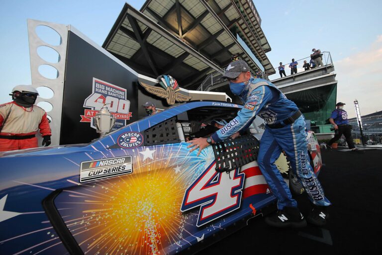 Kevin Harvick - Fireworks paint scheme in victory lane at Indianapolis