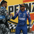 Bubba Wallace congrats Kyle Larson in victory lane at Las Vegas Motor Speedway - NASCAR Cup Series