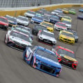 Kyle Larson leads Denny Hamlin and Martin Truex Jr - Las Vegas Motor Speedway - NASCAR Cup Series