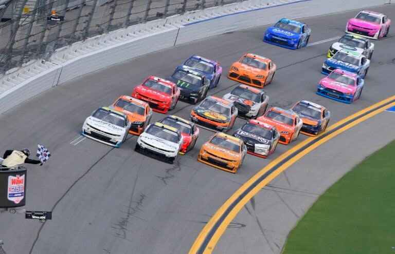 Justin Haley, AJ Allmendinger, Jeb Burton - Photo Finish - Daytona International Speedway - NASCAR Xfinity Series