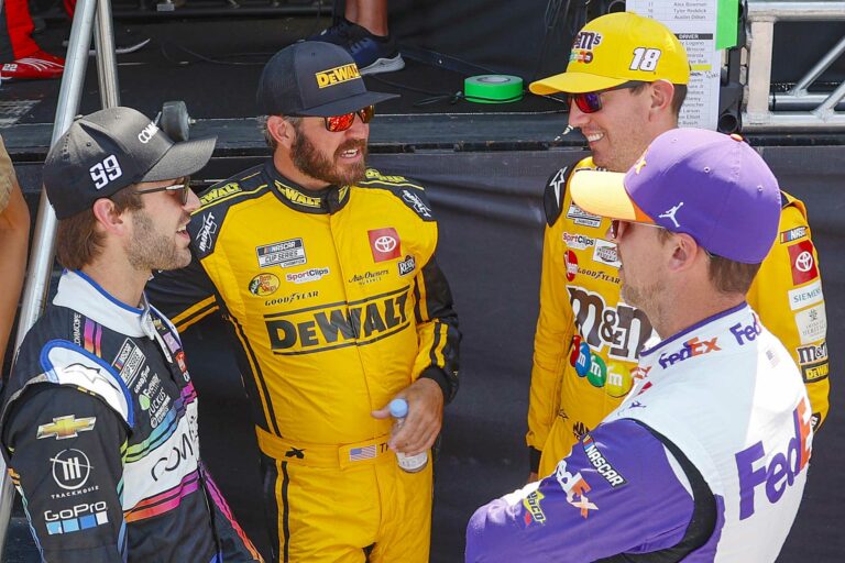 NASCAR driver Daniel Suarez, Martin Truex Jr, Kyle Busch and Denny Hamlin