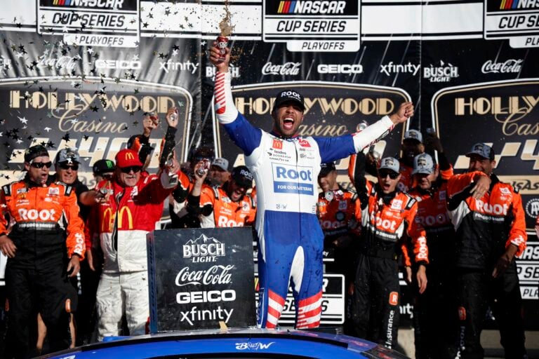 Bubba Wallace in victory lane - Kansas Speedway - NASCAR Cup Series