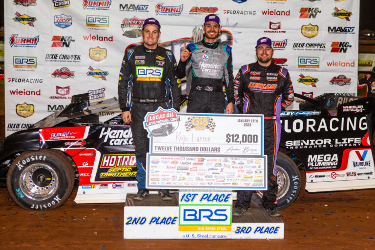 Kyle Larson in victory lane at Golden Isles Speedway
