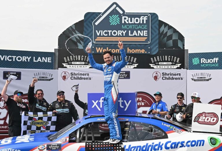 Kyle Larson in victory lane - NASCAR Xfinity Series - Darlington Raceway
