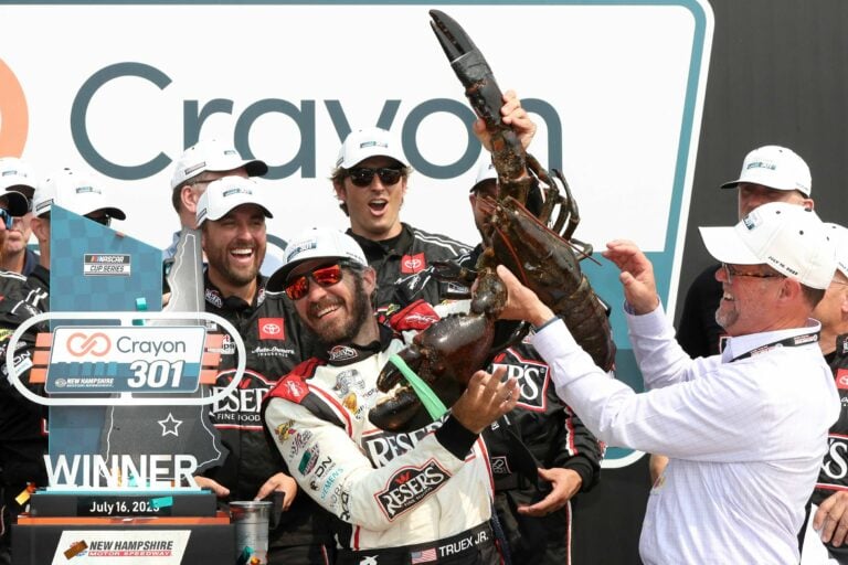 Martin Truex Jr in victory lane - Lobster - NASCAR Cup Series - New Hampshire Motor Speedway
