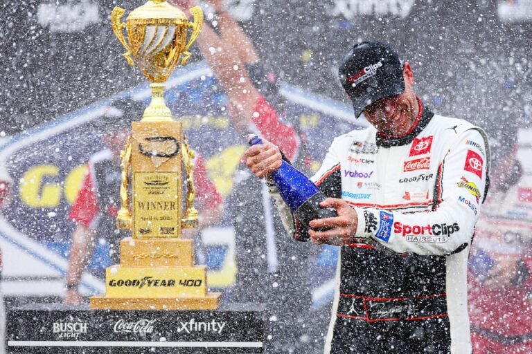 Denny Hamlin in victory lane at Darlington Raceway - NASCAR Cup Series