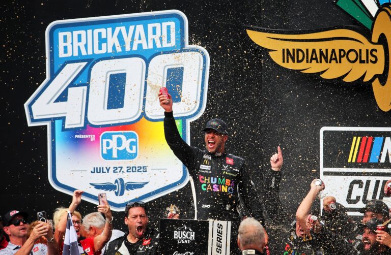 Bubba Wallace in victory lane at Indianapolis Motor Speedway - NASCAR Cup Series