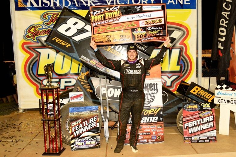 Aaron Reutzel in victory lane - Port Royal Speedway - High Limit Racing - Paul Arch Photo (1)