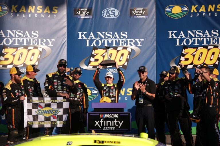 Brandon Jones in victory lane at Kansas Speedway - NASCAR Xfinity Series