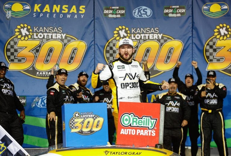 Taylor Gray in victory lane - Kansas Speedway - NASCAR O'Reilly Series
