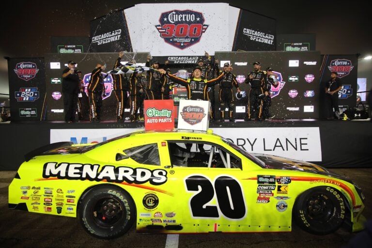 Brandon Jones in victory lane at Chicagoland Speedway - NASCAR O'Reilly Series