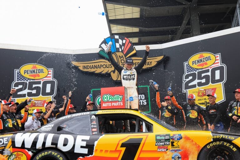 Carson Kvapil in victory lane at Indianapolis Motor Speedway - NASCAR O'Reilly Series